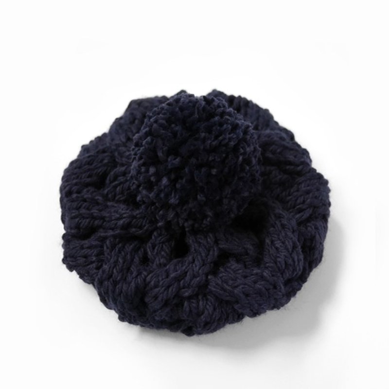 Thick needle twist detachable ball knitted wool beret - dark blue - Hats & Caps - Wool Blue