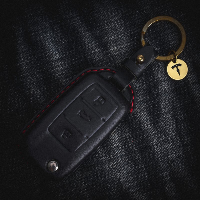 真皮 鑰匙圈/鎖匙扣 黑色 - 福斯 Volkswagen Polo Golf GTI GolfR 汽車鑰匙皮套