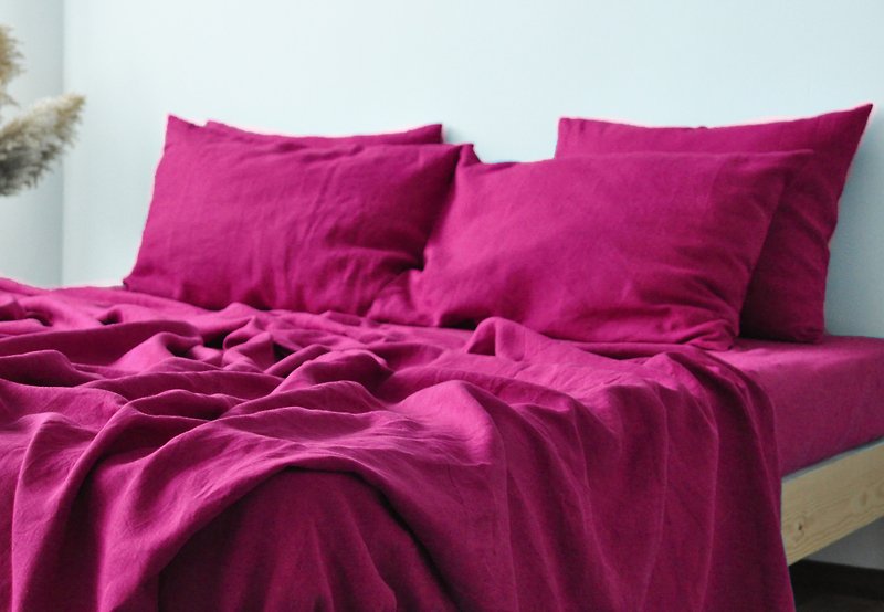 Fuchsia linen flat sheet / Linen bedsheet / Softened stonewashed linen sheet - 寢具/床單/被套 - 亞麻 粉紅色