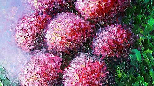 アジサイの花 絵画 オイル 抽象画 フローラル オリジナルアート 