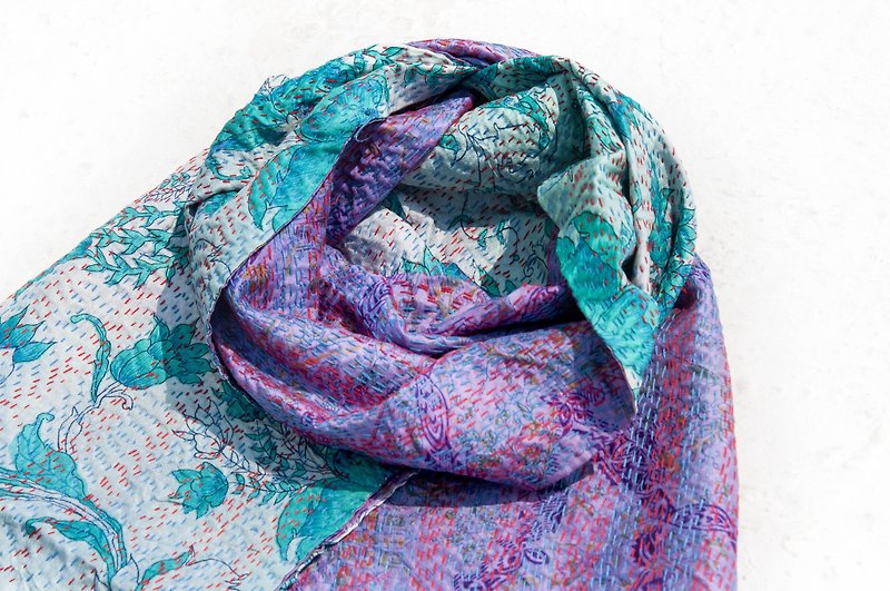 Hand-stitched sari silk scarf/silk embroidery scarf/Indian Silk Embroidered Scarf - French Flower Garden - Knit Scarves & Wraps - Silk Multicolor