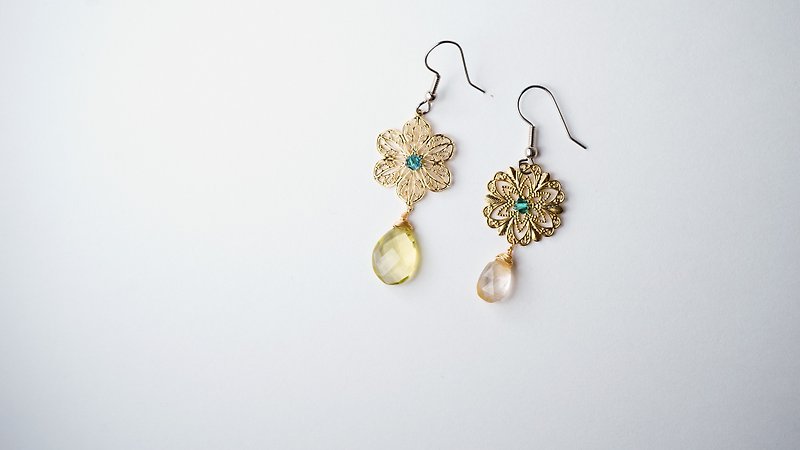 Summer [X] handmade natural stone earrings - Earrings & Clip-ons - Gemstone Yellow