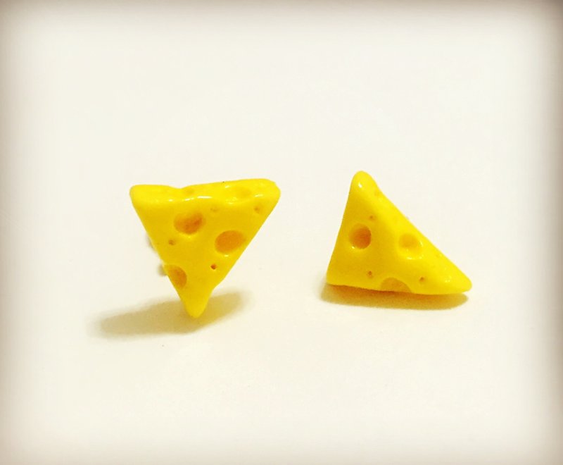 Cheese earrings set (two sets) (can be changed to Clip-On) - ต่างหู - ดินเหนียว สีเหลือง