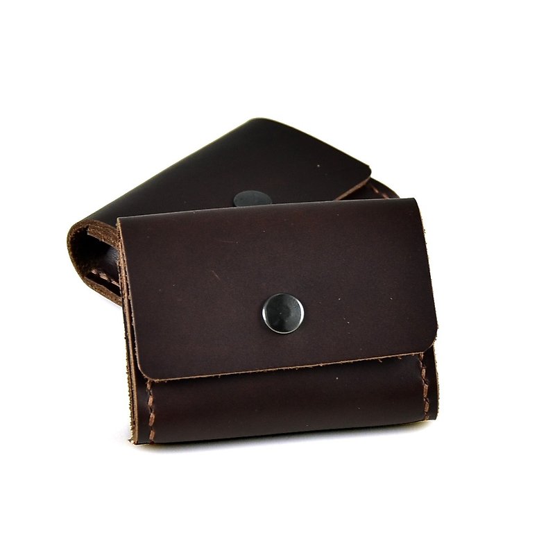 [U6.JP6 Handmade Leather Goods]-Hand-stitched imported cowhide and natural hand-made leather. Coin purse/universal bag (suitable for both men and women) - Coin Purses - Genuine Leather Brown