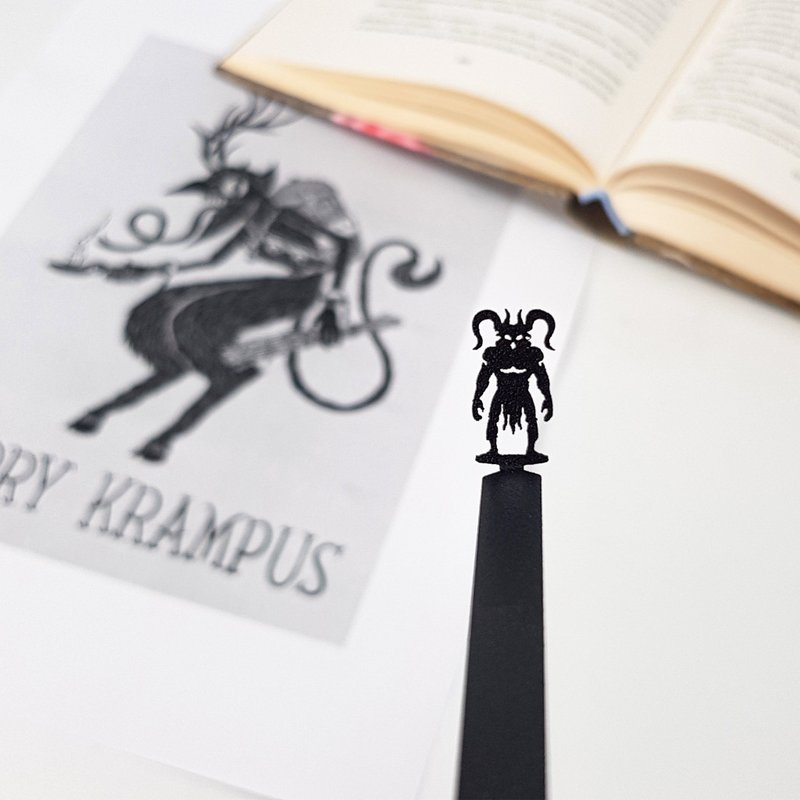 Metal Bookmark Krampus 2, Small Bookish Gift for Horror Fans. - 書籤 - 其他金屬 黑色