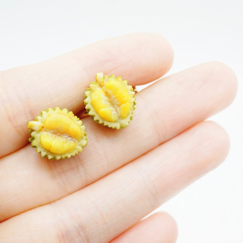 Hyperfine Miniature Durian Fruits Jewellery Gifts Earrings Finger Ring Necklace - อื่นๆ - ดินเหนียว สีเหลือง