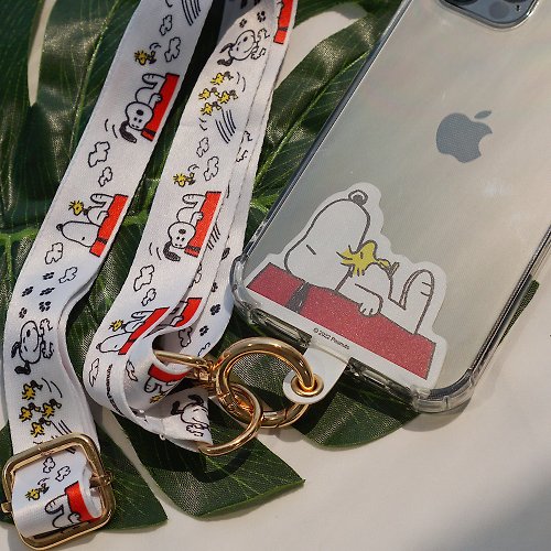 BESON- 史努比／拉拉熊 授權 3C專販店 Snoopy 史努比 多功能手機夾片掛繩組 手機掛繩夾片 - 紅屋白