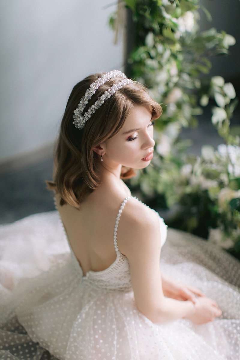 其他材質 髮夾/髮飾 白色 - wedding hair accessories headband pearl , Bridal hair headpiece