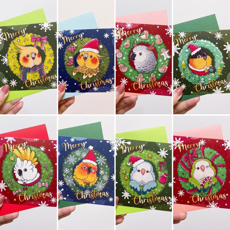 Rolia's handmade parrot Christmas card (with envelope) - การ์ด/โปสการ์ด - กระดาษ หลากหลายสี