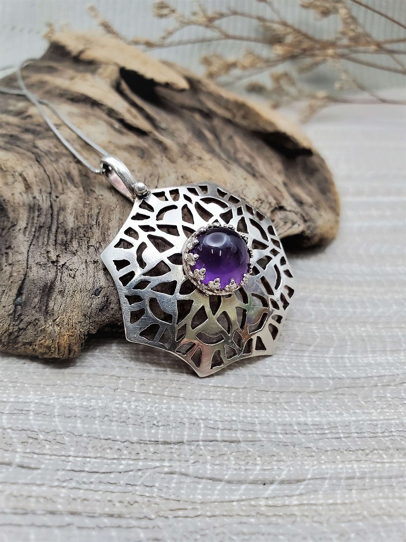 曼陀羅之花。紫水晶純銀/ 墜飾Pendant - 項鍊 - 水晶 紫色