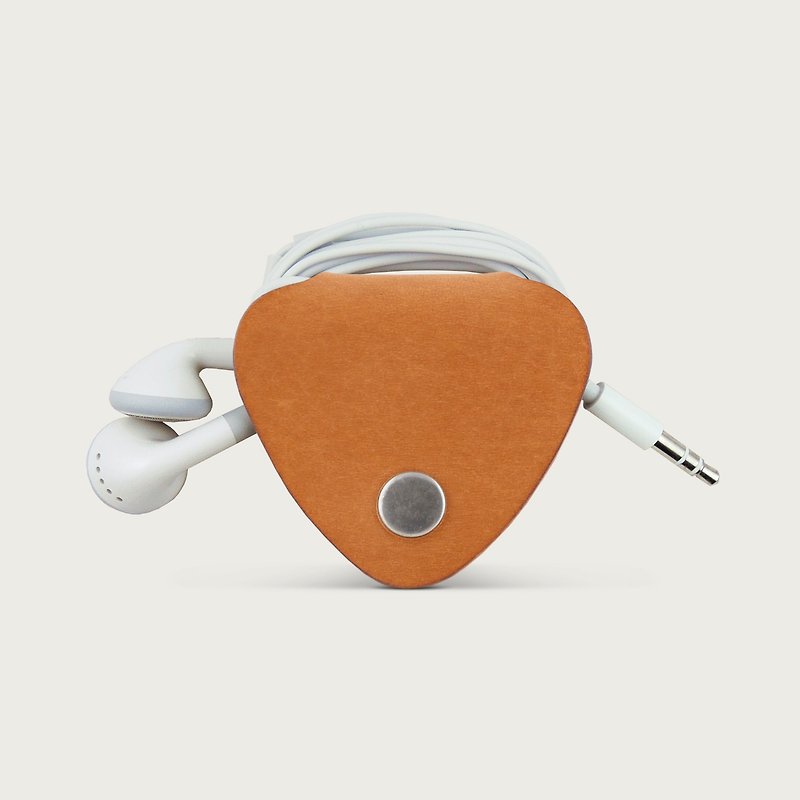 耳機收線器/皮革收納套 -- 駝黃色 - 捲線器/電線收納 - 真皮 橘色