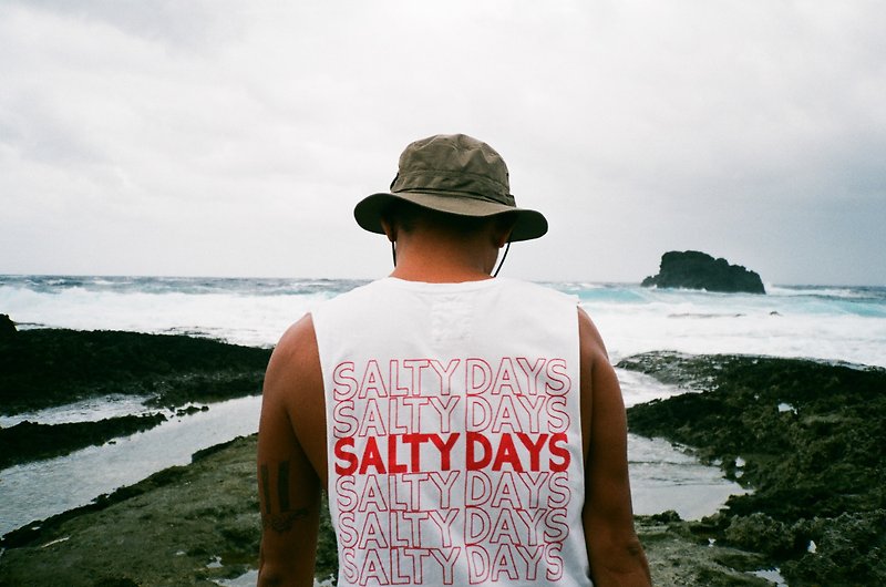 Salty Days Muscle Tee 背心 - 白色 - 男裝 背心 - 棉．麻 白色