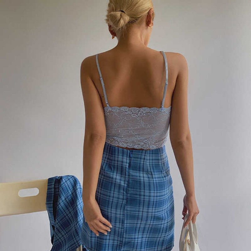 Blue Tartan Y2K Mini Skirt - 裙子/長裙 - 聚酯纖維 藍色