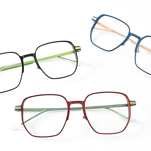 跌破眼鏡 - Queue Eyewear 多邊形撞色眼鏡 - 鋁鎂金屬光澤質感 │ 免費升級UV420濾藍光鏡片