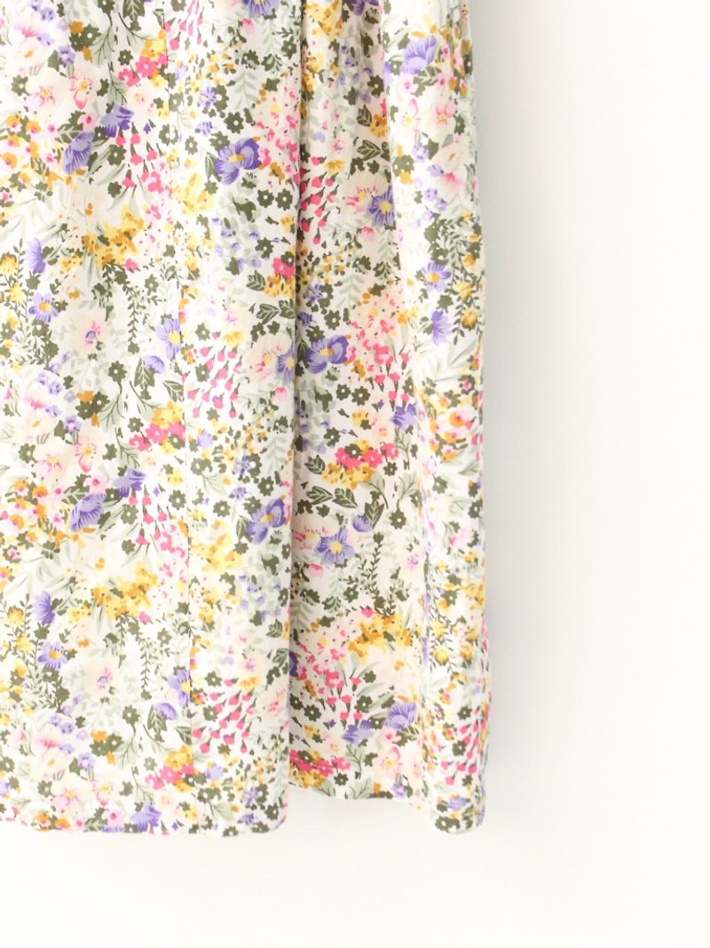 Vintage fresh little floral sleeveless vintage dress Vintage Dress Summer - ชุดเดรส - ผ้าฝ้าย/ผ้าลินิน สีเหลือง