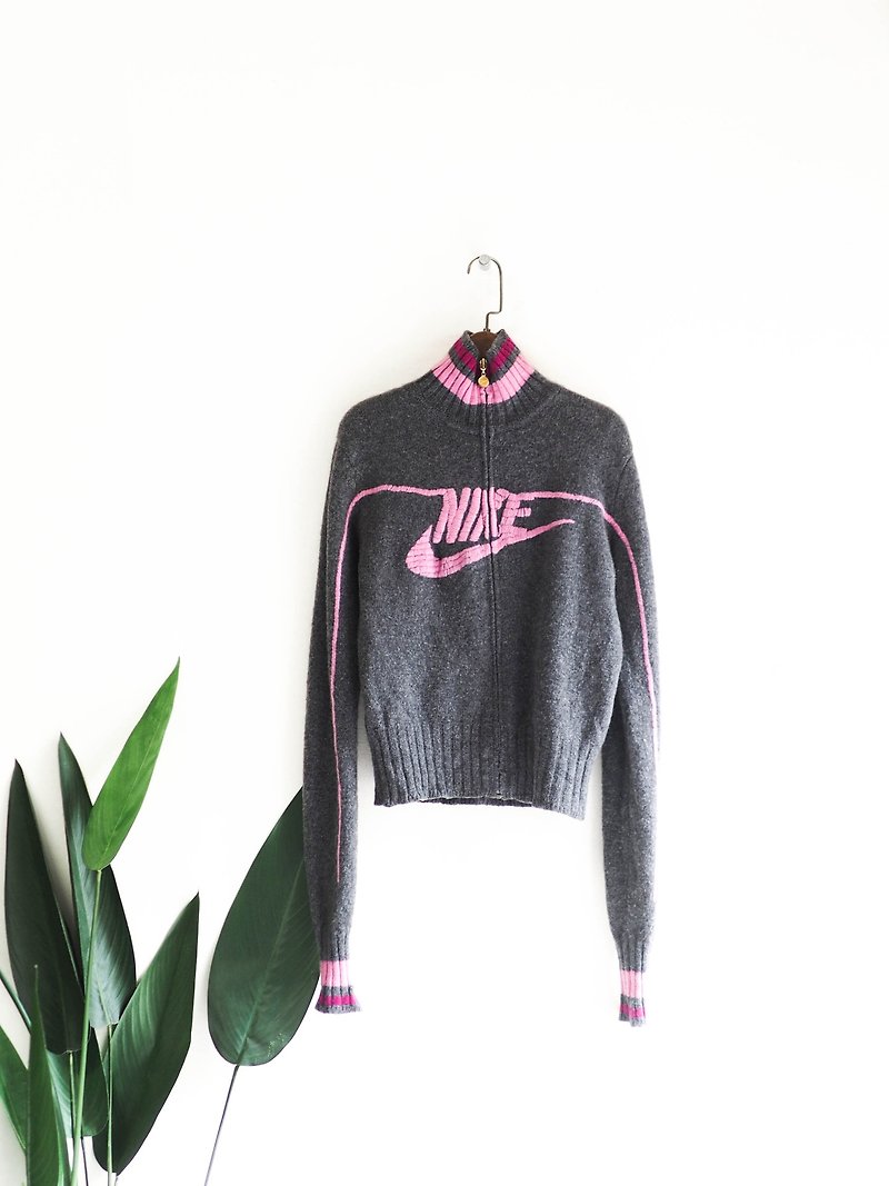 Nike independent gray x love powder hook line antique Kashmir cashmere vintage zipper sweater coat cashmere - เสื้อแจ็คเก็ต - ขนแกะ สีเทา