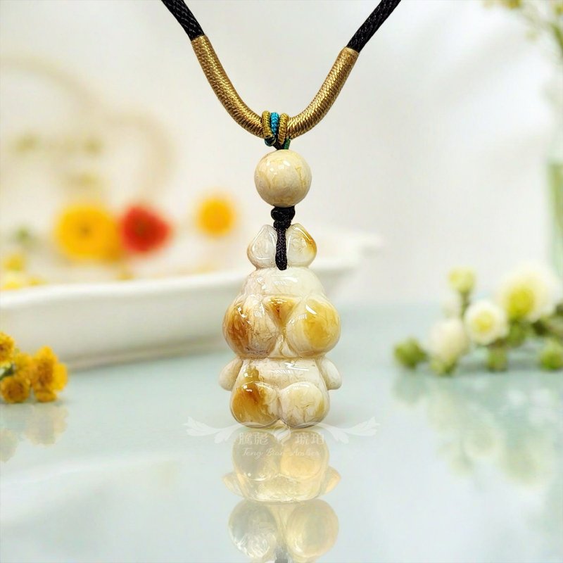 騰彪琥珀 天然沁色奧利奧蜜蠟 兔兔項鍊墜 立體雕刻 經典 項鍊墜 - 項鍊 - 半寶石 黃色