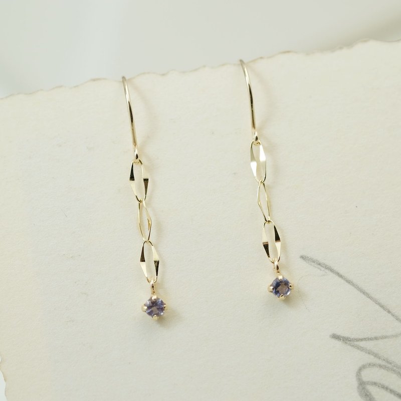 10K cordierite drop earrings - ต่างหู - เครื่องประดับ สีทอง