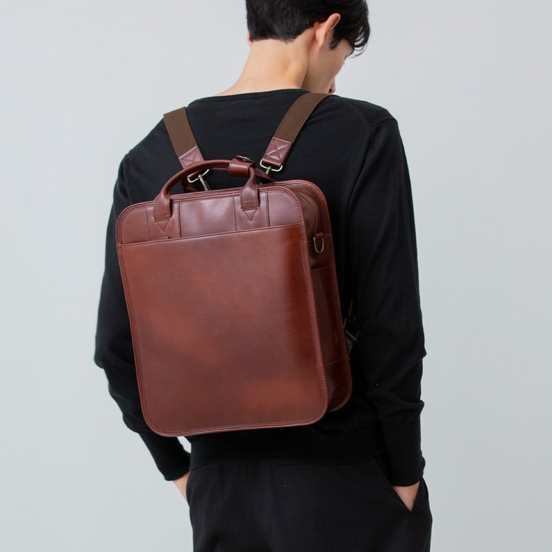 Antique Backpack - Vintage Red Brown - กระเป๋าเป้สะพายหลัง - หนังแท้ สีนำ้ตาล