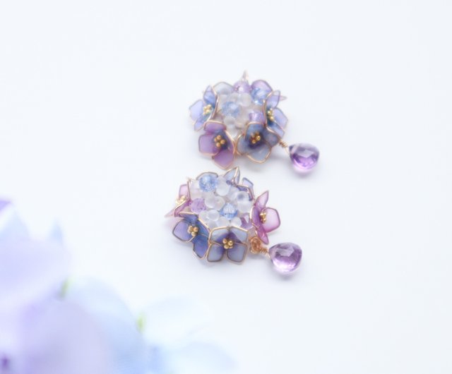 宝石のような紫陽花耳飾り - ショップ 樹脂の女 ピアス
