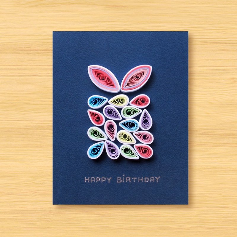 Handmade Roll Paper Card _ Bunny Birthday Gift Box B ... Birthday Card, Thank You Card, Thank You Card - การ์ด/โปสการ์ด - กระดาษ สีน้ำเงิน