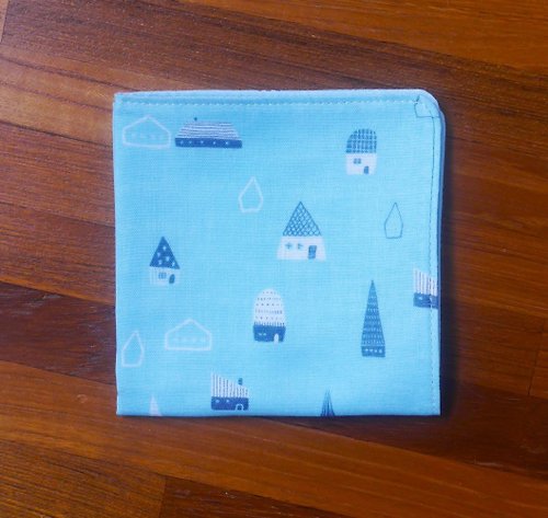 凱蒂．心．手感生活 日本二重紗手帕=小房子=水藍(共4色)