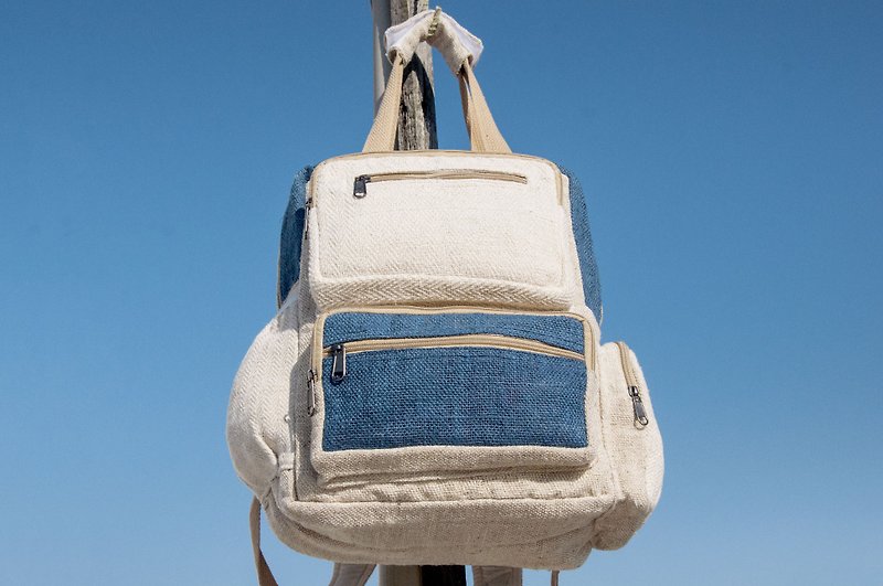 After stitching design cotton Linen backpack / shoulder bag / ethnic mountaineering bags / Computer Backpack - fashion hit the color blue dye - กระเป๋าเป้สะพายหลัง - ผ้าฝ้าย/ผ้าลินิน สีน้ำเงิน