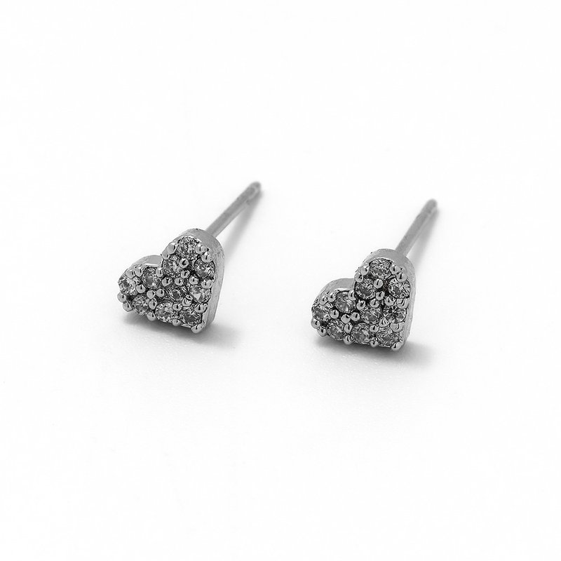14k gold cubic heart earring silver - 耳環/耳夾/耳骨夾 - 銅/黃銅 銀色