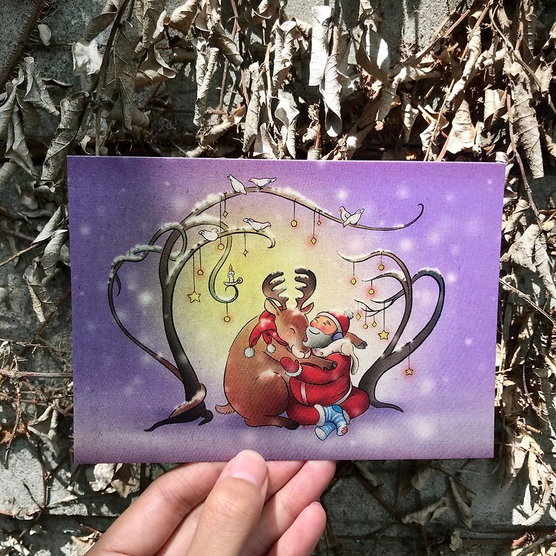 [Christmas Hugs/Story Illustrated Postcard] /Christmas/Ferret/Reindeer - การ์ด/โปสการ์ด - กระดาษ สีม่วง