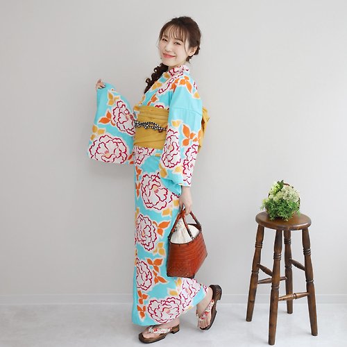 fuukakimono 日本 和服 聚酯纖維 梭織 女性 浴衣 腰封 2件組 F size x81-103a