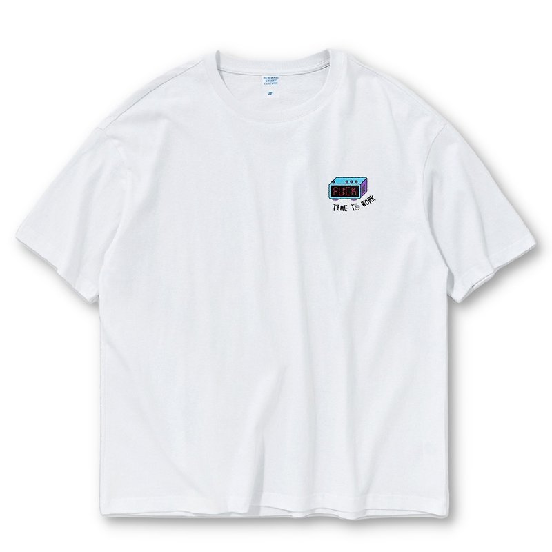 【Creeps Original】Time to Work Oversized Printed T-shirt - เสื้อยืดผู้ชาย - ผ้าฝ้าย/ผ้าลินิน หลากหลายสี