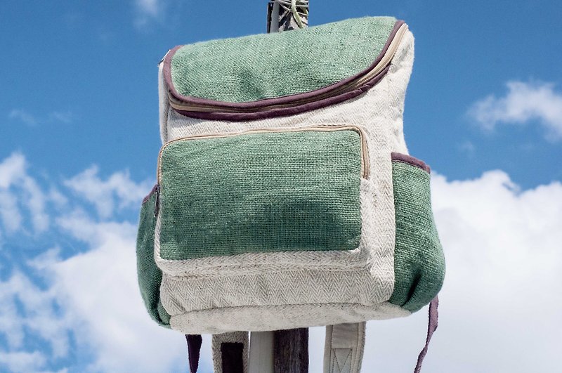 Cotton and linen stitching design backpack / shoulder bag / ethnic mountaineering bag / patchwork bag / computer bag - desert oasis - Backpacks - Cotton & Hemp Green