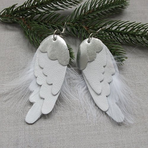 BROSHKI-KROSHKI Delicate earrings Angel Wings made of genuine leather