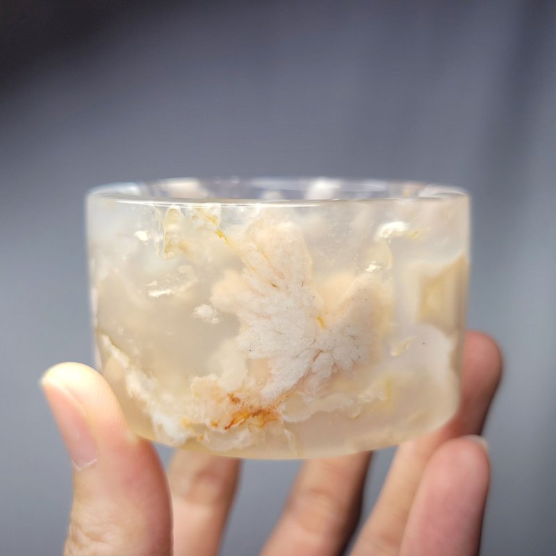 Natural ice seed crystal transparent cherry blossom agate falling cherry colorful silk pattern wide bracelet 17.5cm single item - สร้อยข้อมือ - เครื่องเพชรพลอย สึชมพู