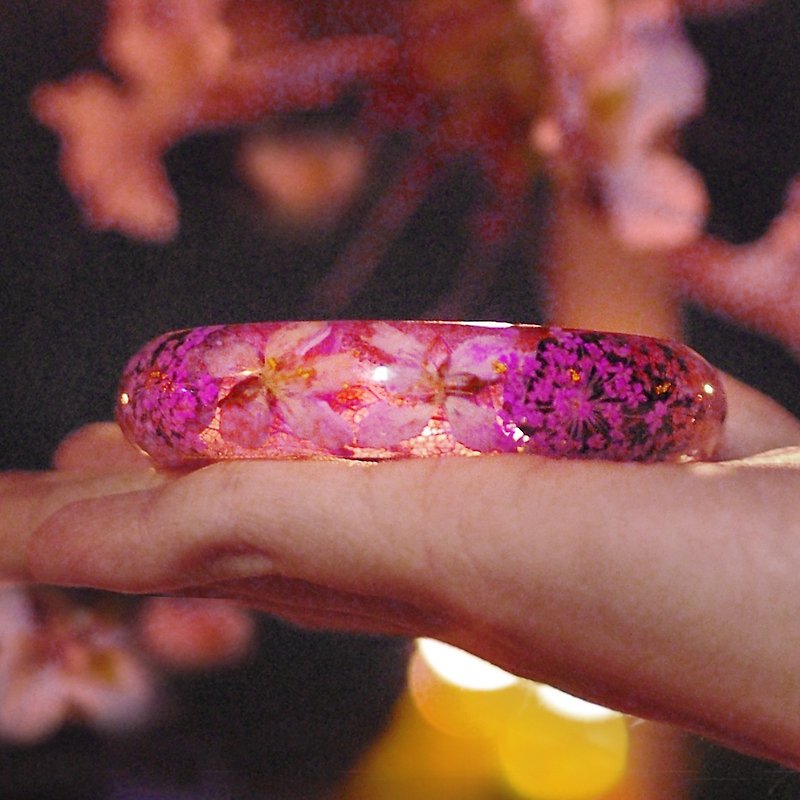 當季・夜桜印象之目黑川 - 日本櫻花手鐲 (粉花黑底) / 花說 - 手鍊/手環 - 植物．花 粉紅色