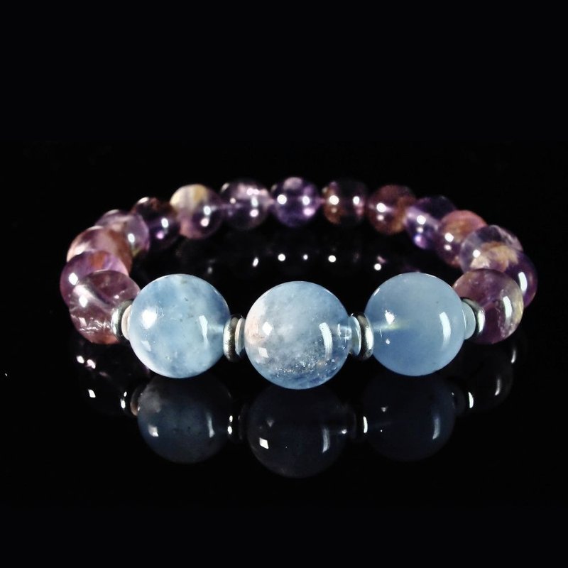 Aquamarine and Purple Fluorite Blue Light Navigator Men's Bracelet QBR-00047 - Bracelets - Crystal 