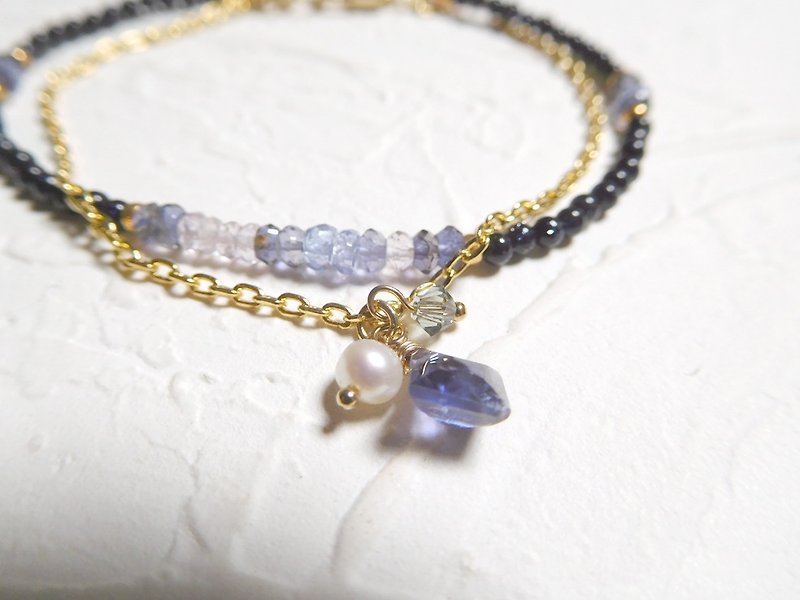 Paper Bracelets Blue - Diamond-shaped cordierite gradient Gemstone pendant double-layer bracelet