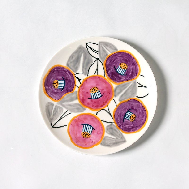 Smile Camellia Plate · Pink and Purple - Small Plates & Saucers - Porcelain Pink