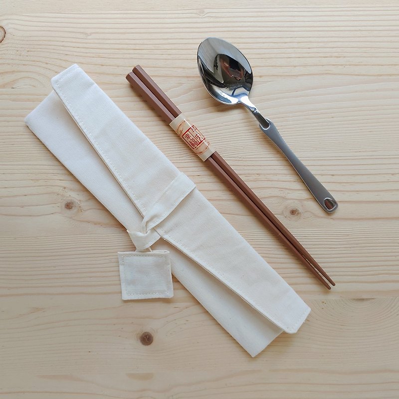 Non-printed horizontal tie line tableware bag / cotton fabric - Chopsticks - Cotton & Hemp White