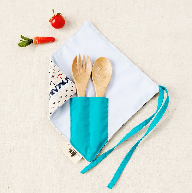 【一角兒童餐具組】- 下錨休息去(藍) - 綿質 可愛 環保 筷套 - 寶寶/兒童餐具/餐盤 - 棉．麻 藍色