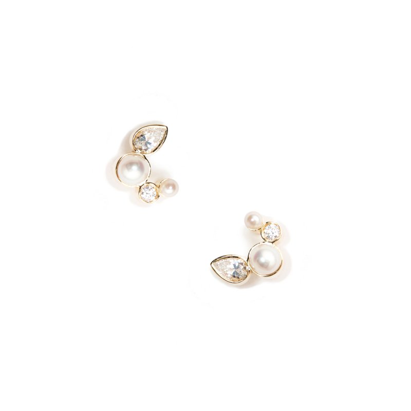 珍葉珍珠耳環 Foglia Pearl Earring (Pair) - 耳環/耳夾/耳骨夾 - 珍珠 金色