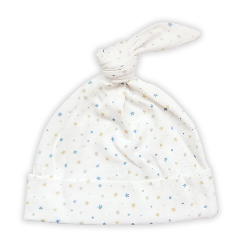 [Deux Filles organic cotton] stars with knotted baby hat - หมวกเด็ก - ผ้าฝ้าย/ผ้าลินิน ขาว