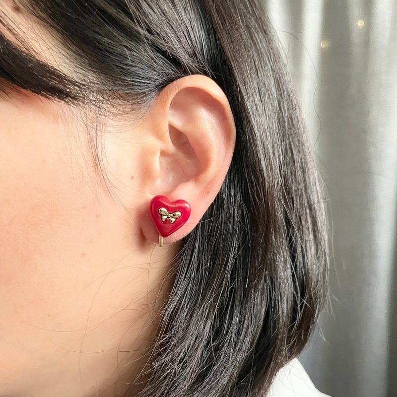 The most beautiful arrangement of painless Clip-On/ red - ต่างหู - โลหะ 