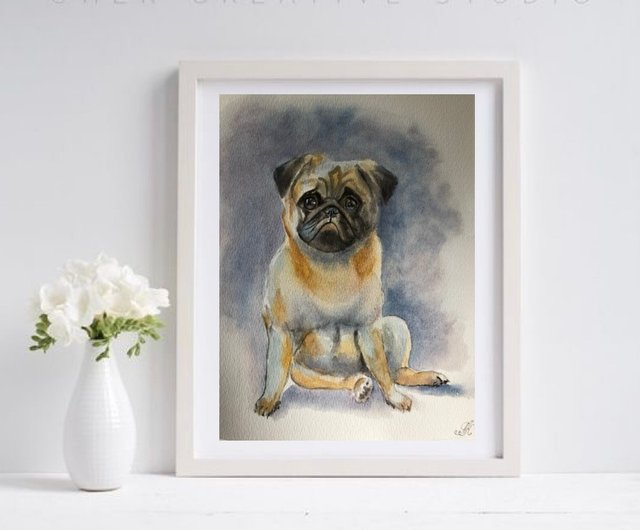 犬のかわいいオリジナル水彩画ペット動物の肖像画壁アート