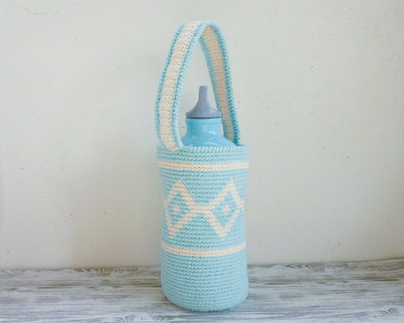 Light Tiffany Totem Pure Cotton Leather Woven Water Bottle Bag Beverage Bag Green Cup Bag