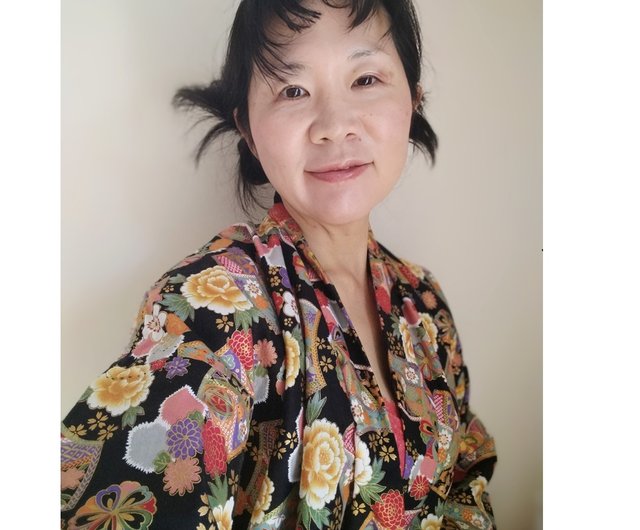 手縫い ロング 羽織 日本製 牡丹の花 レトロ レディース ユニ