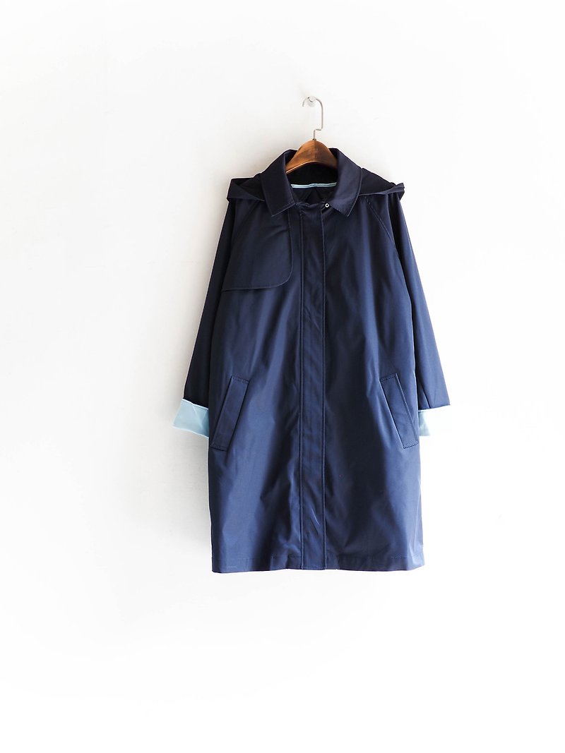 River Water Hill - Shizuoka Deep Ocean Stream Calm Blue Log Antique Tuff Coat Coat Cotton Coat Jacket trench_coat dustcoat jacket coat oversize vintage - เสื้อสูท/เสื้อคลุมยาว - ผ้าฝ้าย/ผ้าลินิน สีน้ำเงิน