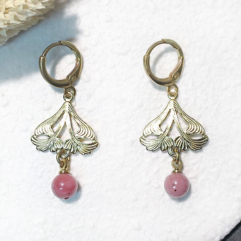 VIIART. Old thing-rose. Rose Stone yellow Bronze earrings - can be changed cramping - Earrings & Clip-ons - Copper & Brass Pink
