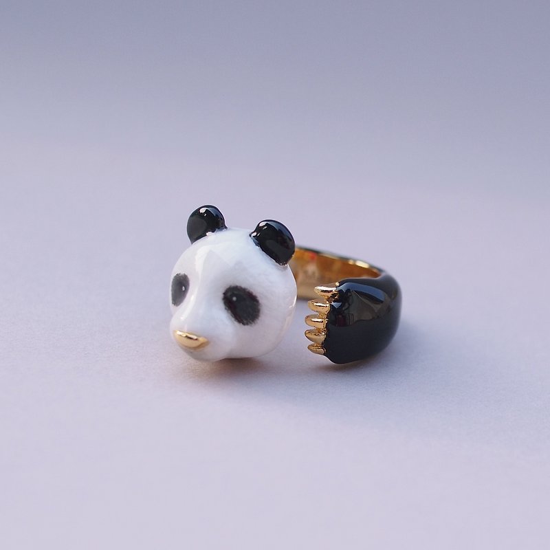 Panda Hugging Ring - 戒指 - 銅/黃銅 白色