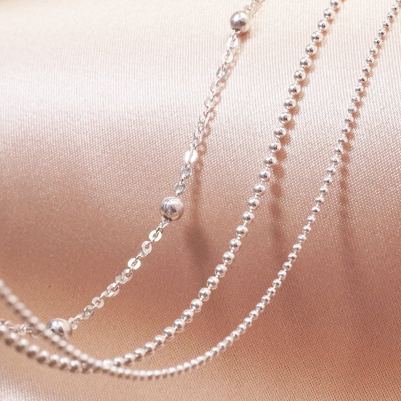 Bead series Silver necklace 925 sterling silver matching chain girls Silver thin chain bead chain - Necklaces - Sterling Silver Silver